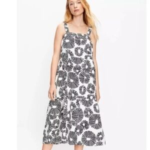 LOFT Black and White Firework Tiered Square Neck Midi Dress Large